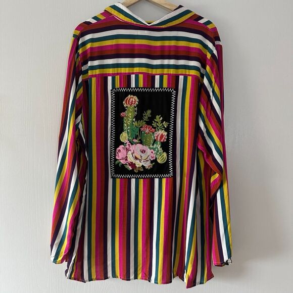Andree By Unit Multicolor Stripes Embroidered Soft Flowy Cactus Floral Plus 1X - Picture 7 of 9